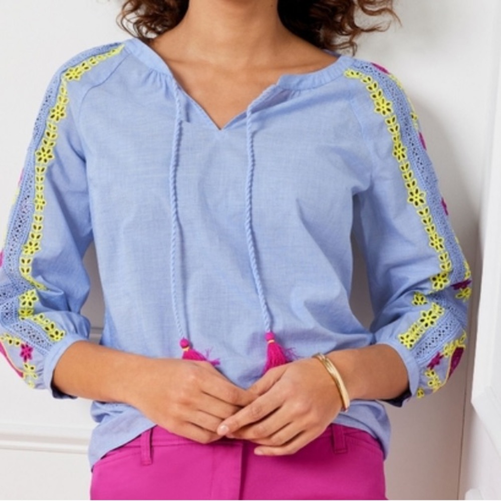 Talbots Sleeve Popover Embroidered Petite Blouse